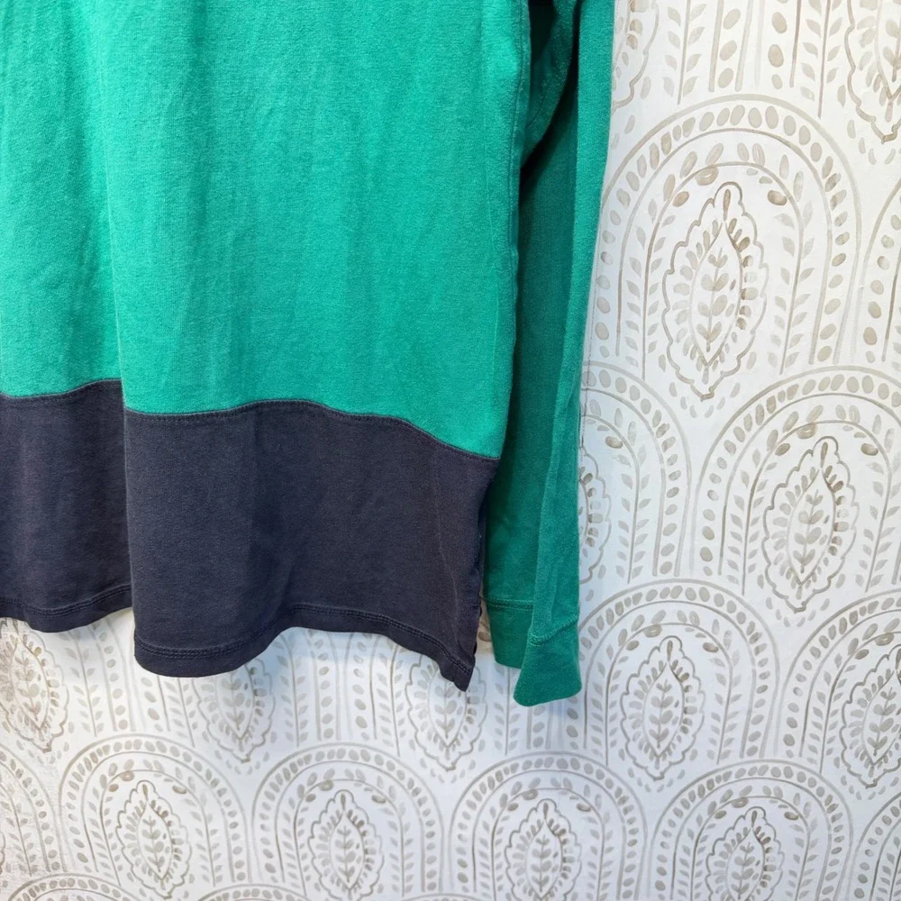Hollister‎ Henley Shirt Mens L Green Navy Colorblock Long Sleeve Logo Casual Tee